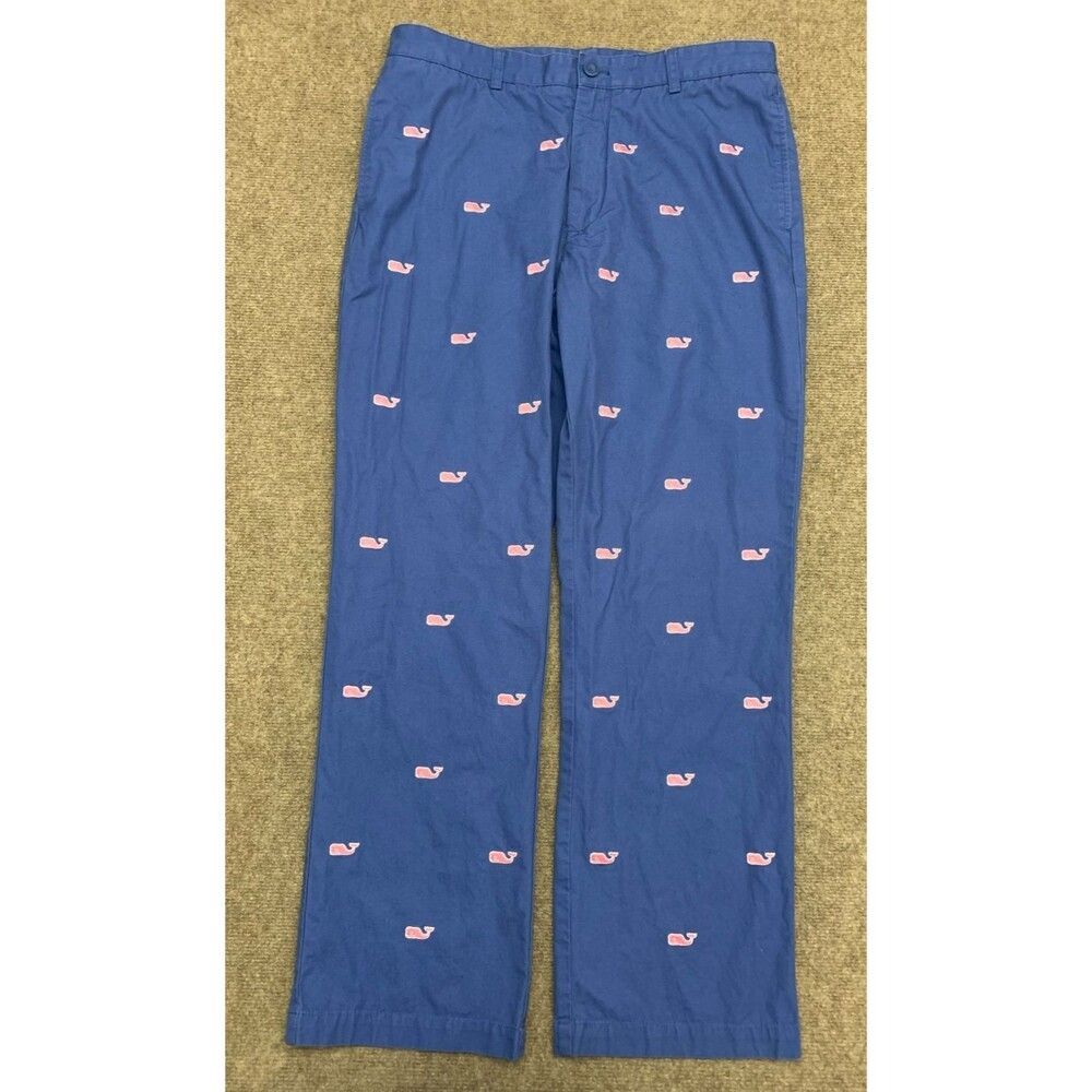 Vineyard Vines Club Pant Mens 35x32 Chino Embroidered Whales Flat Front Preppy